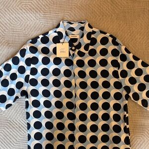 Sandro Men's Blue and Black Circle Pattern Shirt